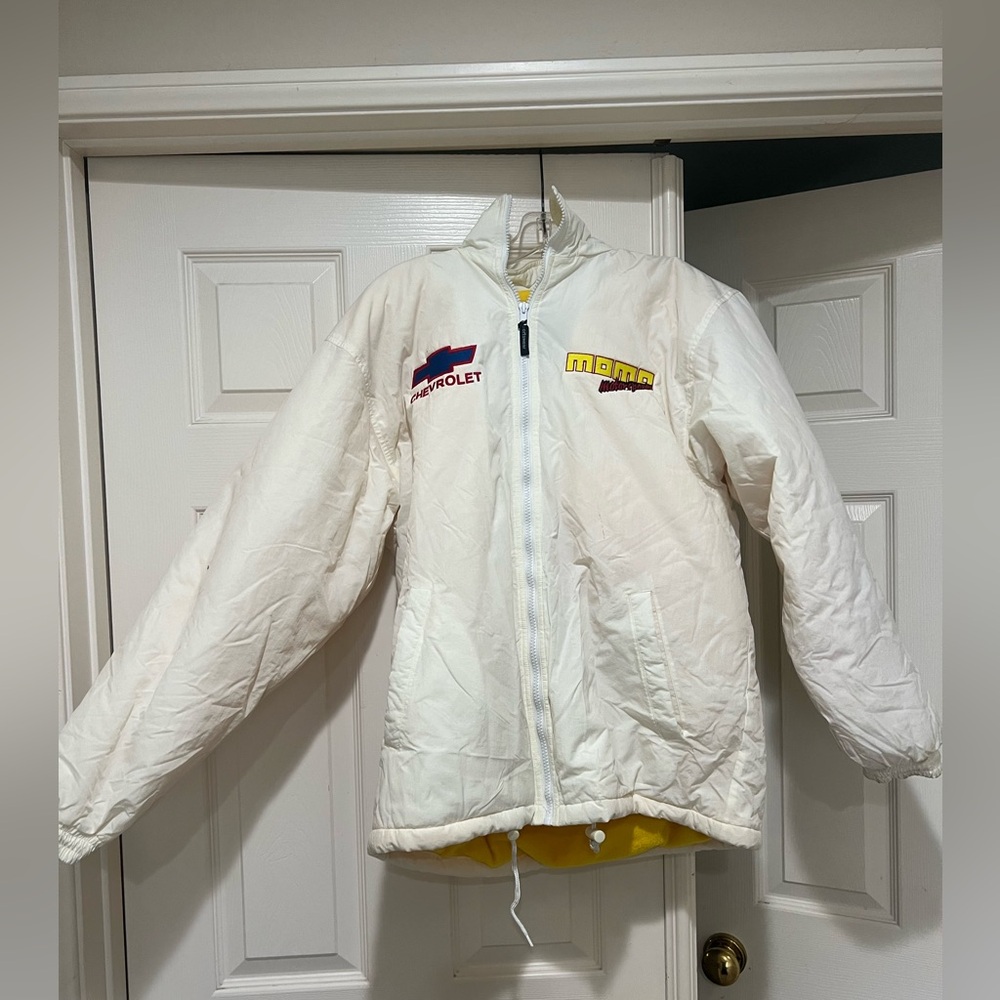 VNTG‎ 80s MEN CHEVROLET Momo Motor sports Embroidered  Cream Hoodie Jacket Small